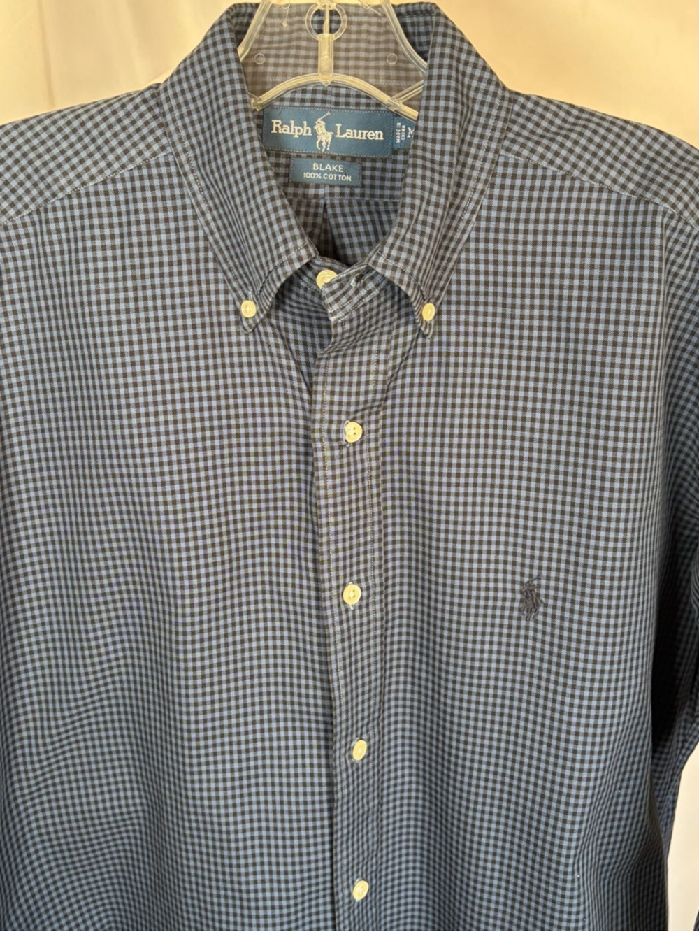 Ralph Lauren Men’s Blake Micro Check Button-Down Shirt Navy and Black Size Med - Picture 2 of 8